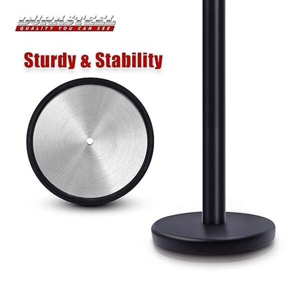 NWT DuraSteel Heavy Duty Black Stanchions w/ 6.5 ft Retractable Belt, 2 Set/Pack - Picture 6 of 6